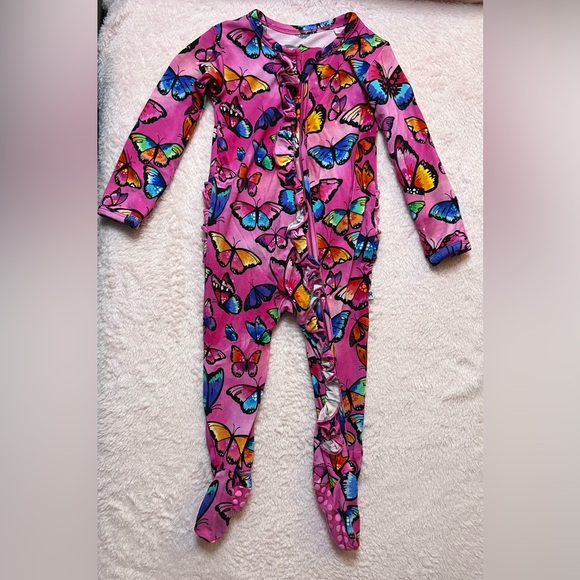 NWOT Bums & Roses 6-9 Month Beautiful Butterfly Bamboo Ruffle Fottie - Picture 1 of 9